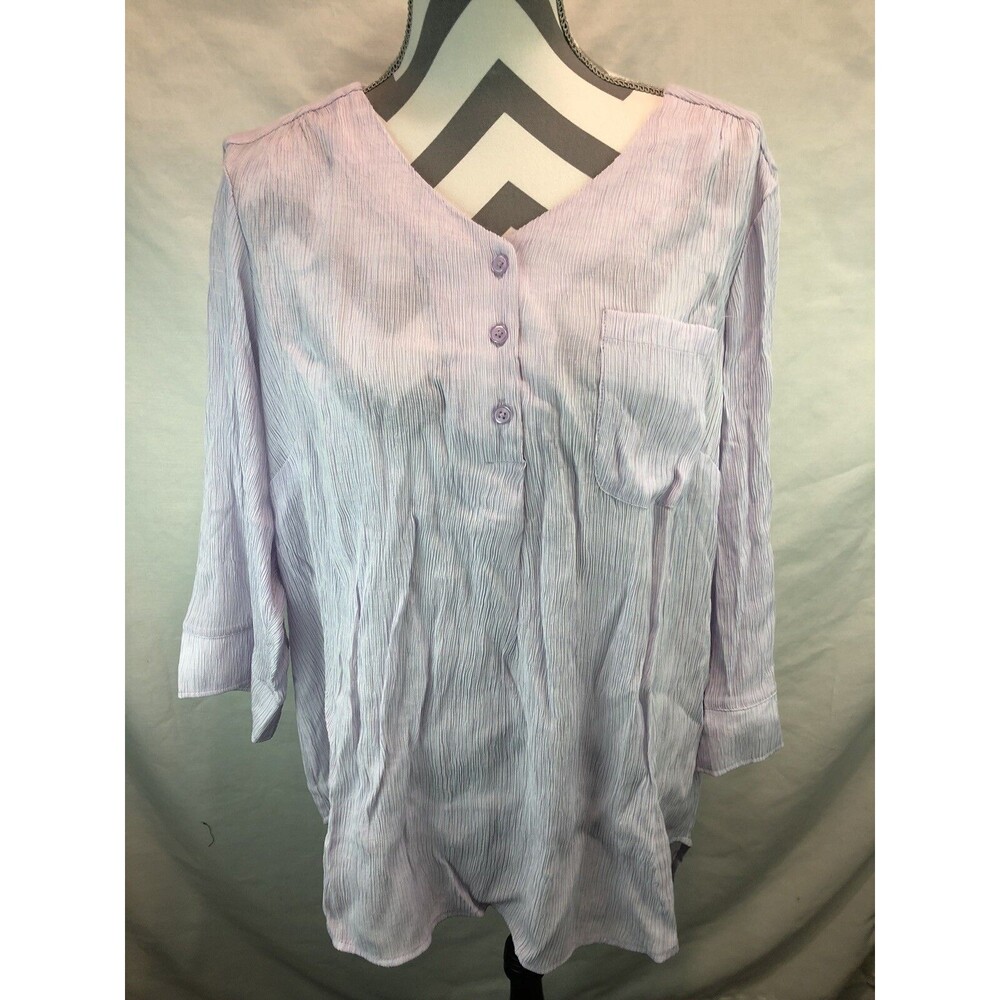 CJ Banks Purple 1/4 Button Textured Crinkle 3/4 Sleeve Blouse Sz 1X NWT KK13